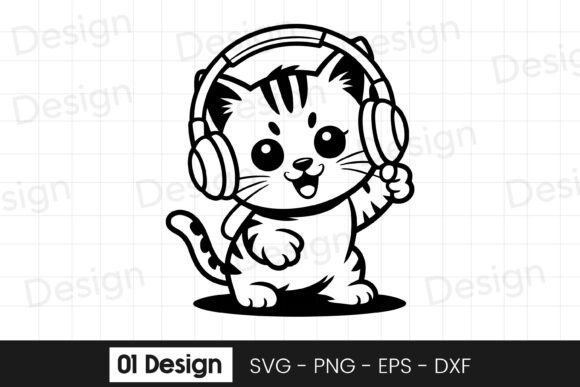 Cute Kitten Music Lover Cartoon SVG PNG Graphics for Crafts