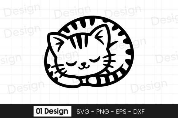 Cute Sleeping Kitten Outline SVG PNG for Graphics and Crafts
