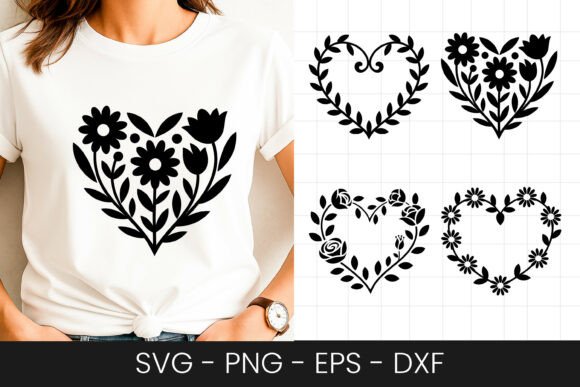 Floral Heart Love Design SVG PNG for Graphics and Crafts