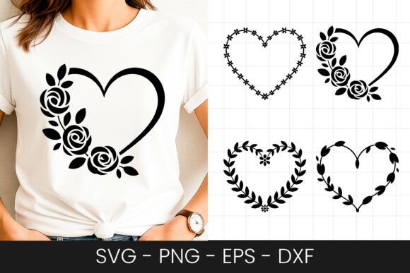 Floral Rose Heart Outline Design SVG PNG for Graphics and Crafts